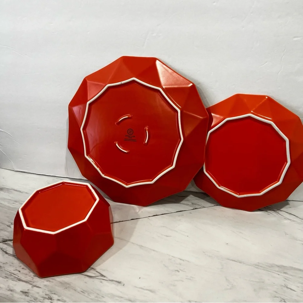 Stone + Lain Jamie Porcelain Dinnerware Set Orange Geometric 3-Piece Porcelain